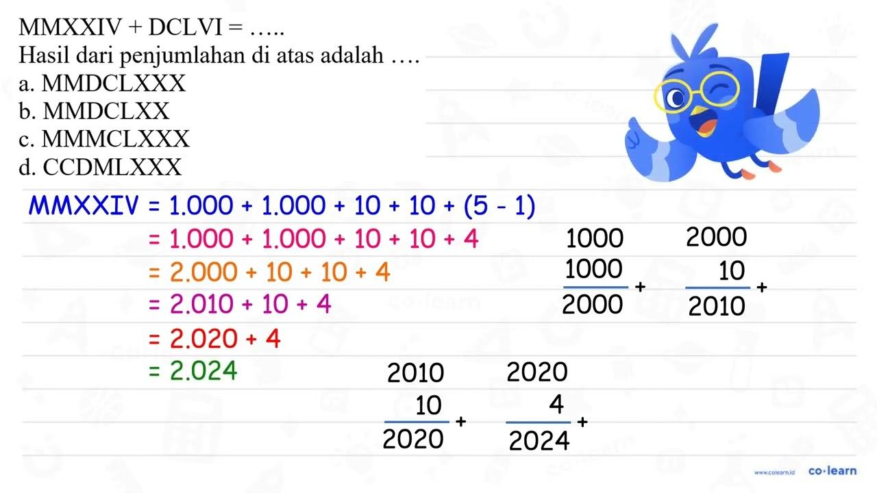 MMXXIV + DCLVI = ..... Hasil dari penjumlahan di atas