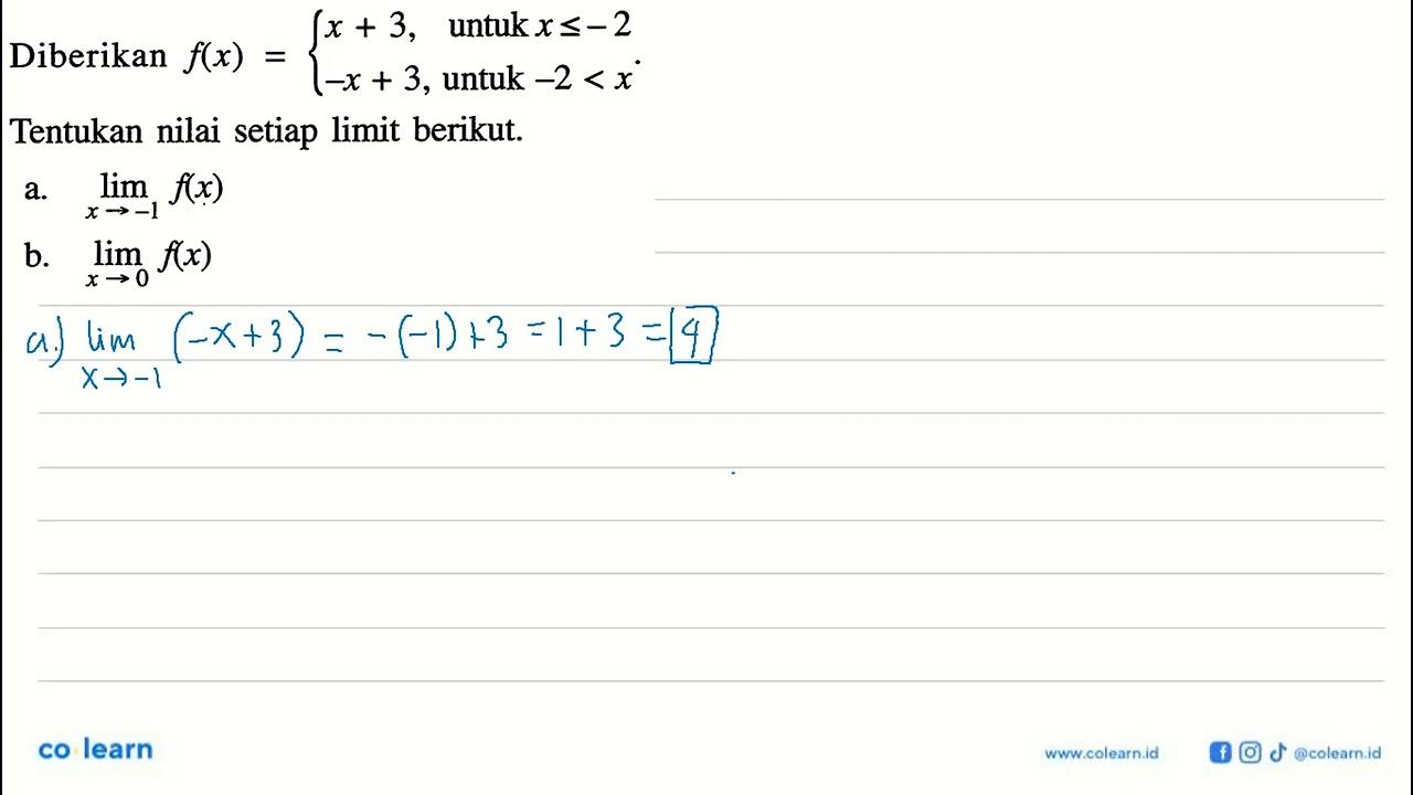 Diberikan f(x)= x+3, untuk x <=-2 -x+3, untuk -2<x.