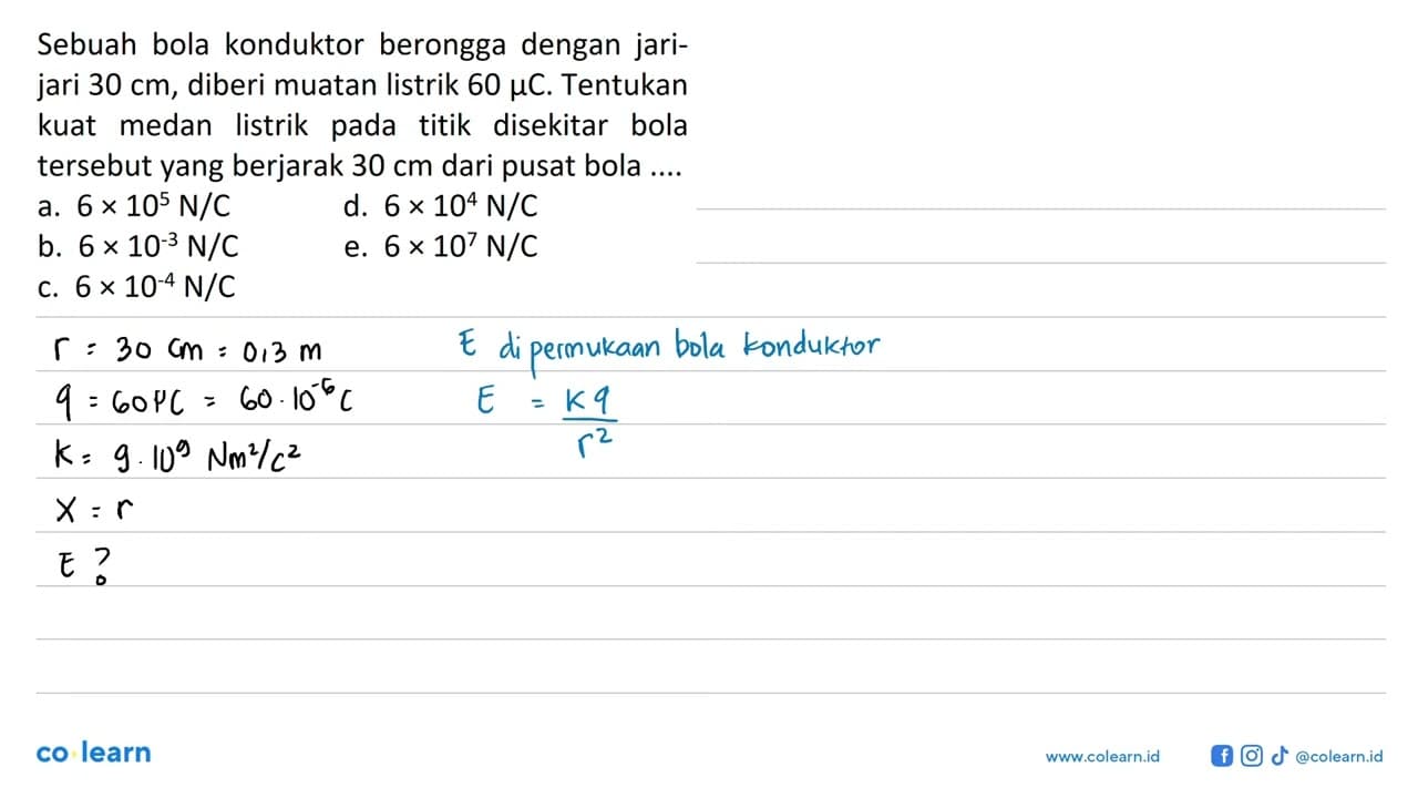 Sebuah bola konduktor berongga dengan jari-jari 30 cm,