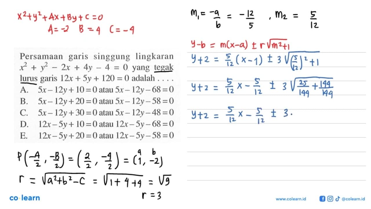 Persamaan garis singgung lingkaran x^2+y^2-2x+4y-4=0 yang