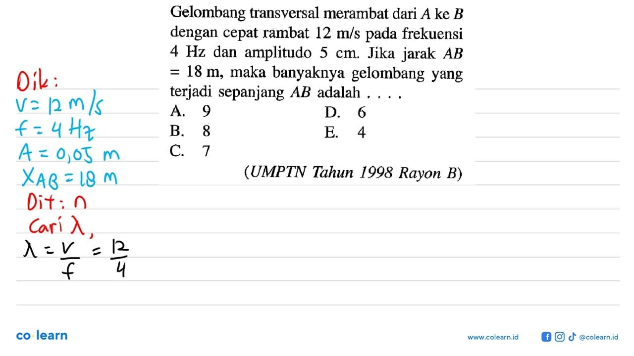 Gelombang transversal merambat dari A ke B dengan cepat