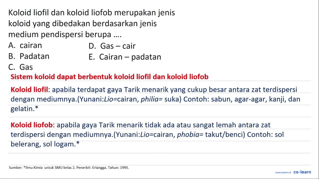 Koloid liofil dan koloid liofob merupakan jenis koloid yang