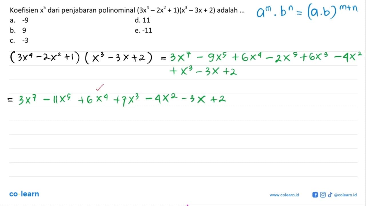 Koefisien x^5 dari penjabaran polinominal (3x^4 - 2x^2 +