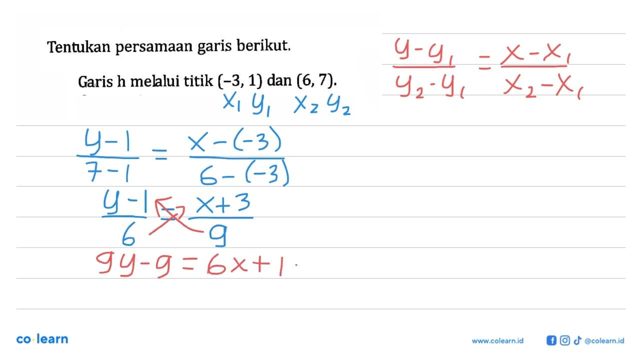 Tentukan persamaan garis berikut. Garis h melalui titik