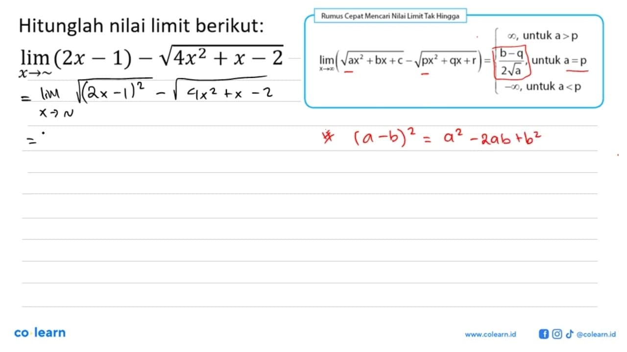 Hitunglah nilai limit berikut:lim x -> ~