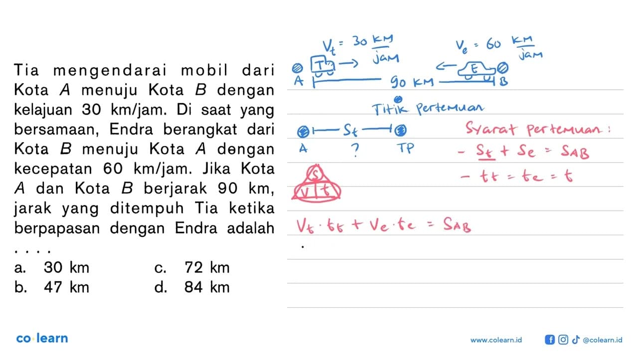 Tia mengendarai mobil dari Kota A menuju Kota B dengan