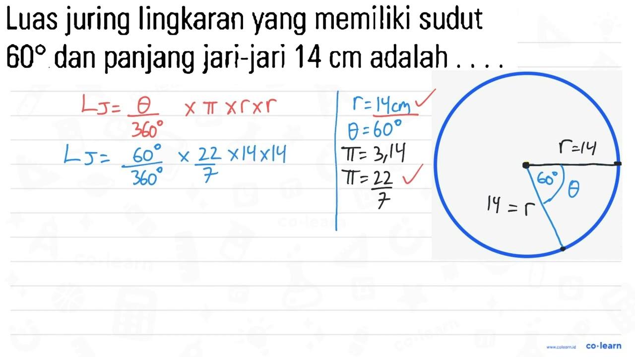 Luas juring lingkaran yang memiliki sudut 60 dan panjang