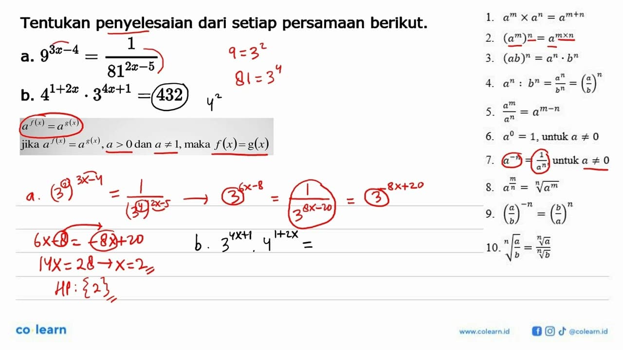 Tentukan penyelesaian dari setiap persamaan berikut. a.