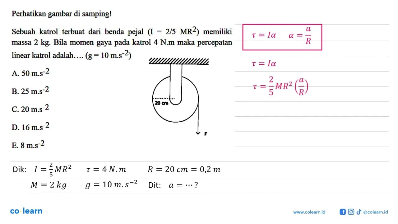 Perhatikan gambar di samping! Sebuah katrol terbuat dari