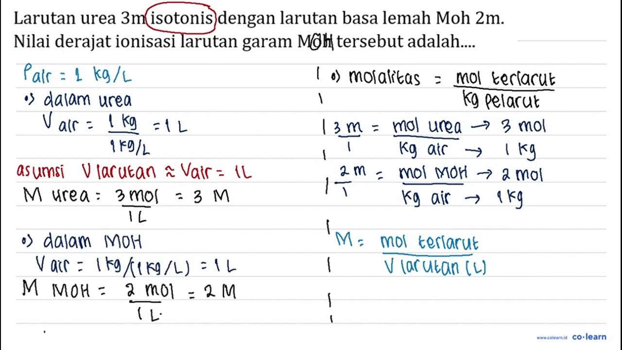 Larutan urea 3 m isotonis dengan larutan basa lemah Moh 2 m