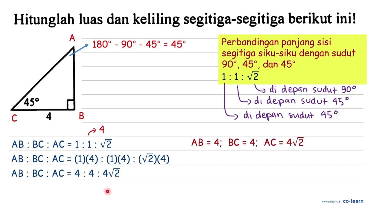 Hitunglah luas dan keliling segitiga-segitiga berikut ini!