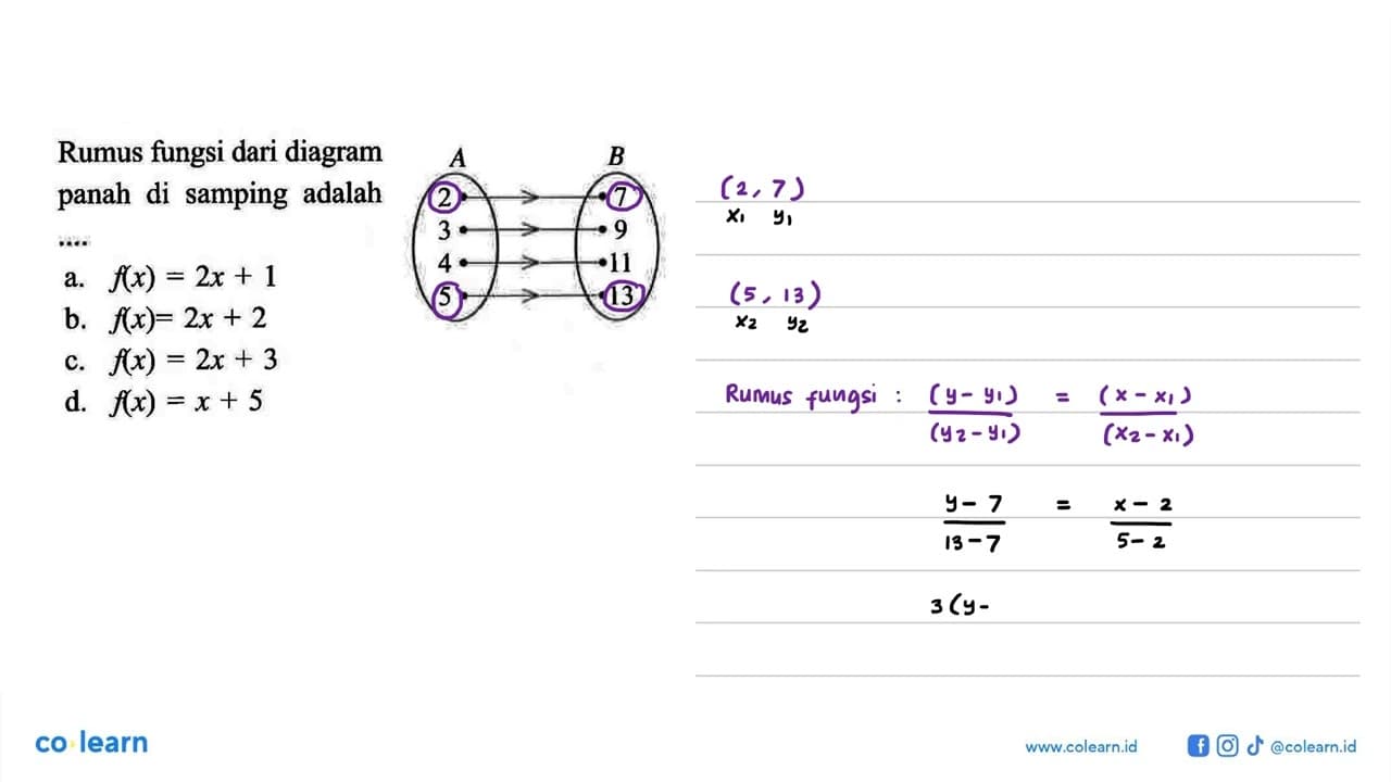 Rumus fungsi dari diagram panah di samping adalah ... A B 2