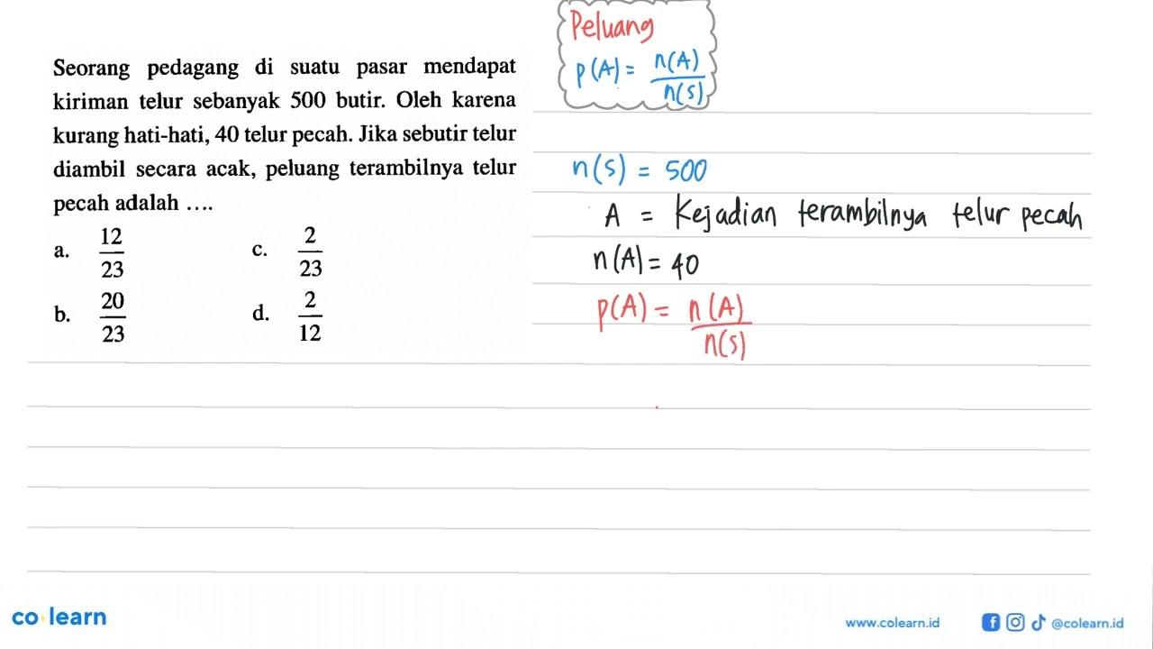 Seorang pedagang di suatu pasar mendapat kiriman telur