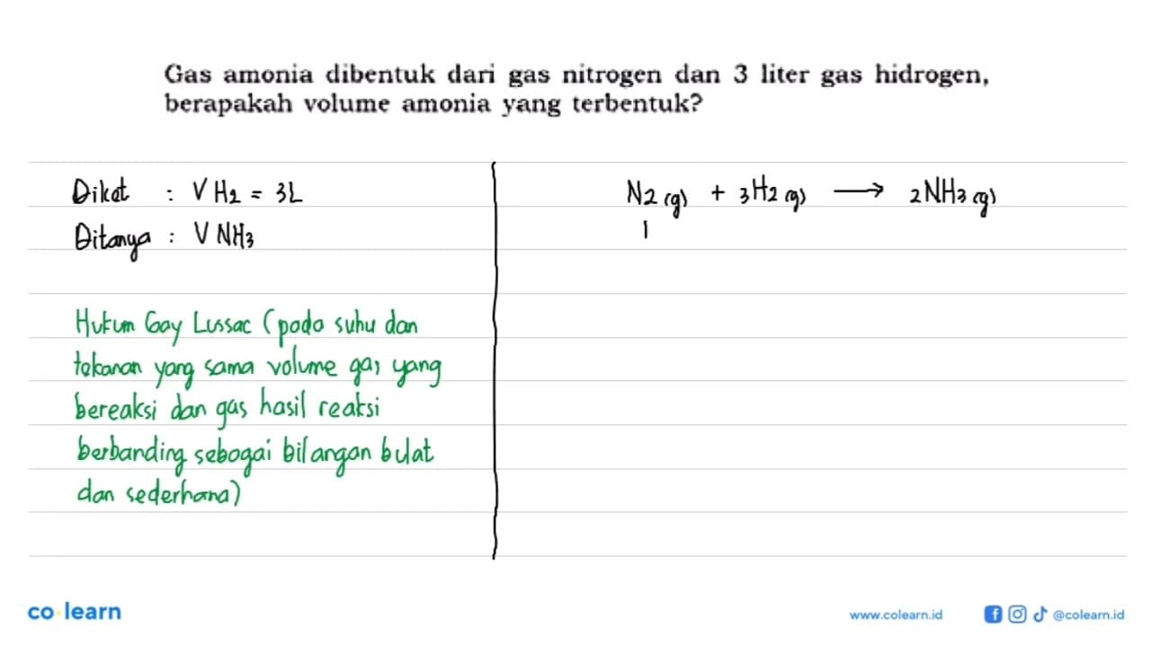 Gas amonia dibentuk dari gas nitrogen dan 3 liter gas