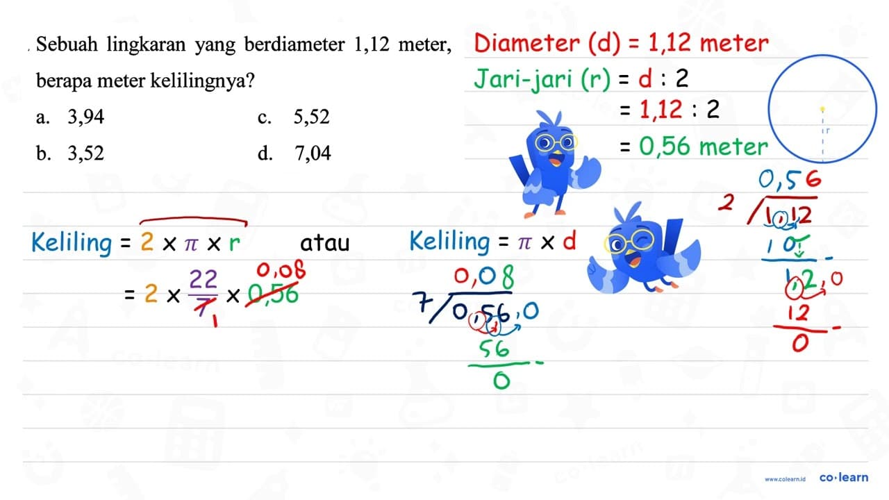 Sebuah lingkaran yang berdiameter 1,12 meter, berapa meter