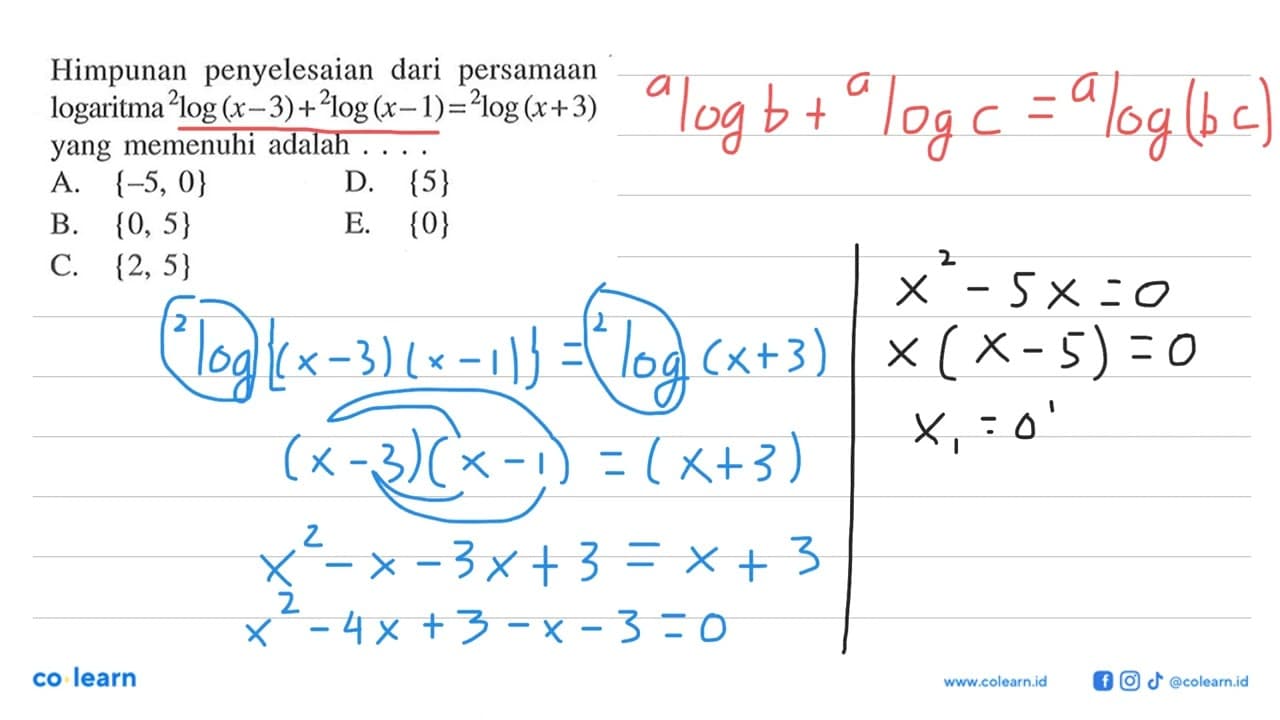 Himpunan penyelesaian dari persamaan logaritma