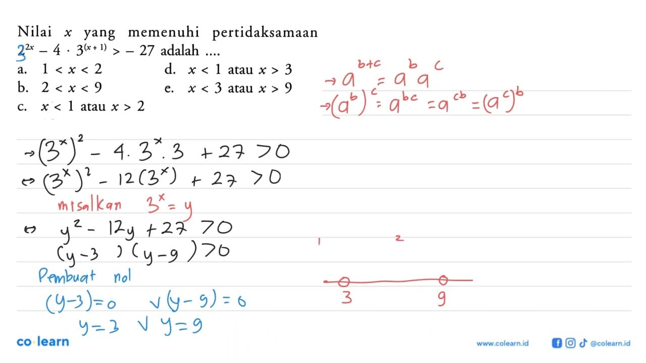 Nilai x yang memenuhi pertidaksamaan 2^(2x)-4x3^(x+1)>-27