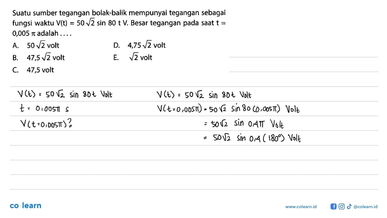 Suatu sumber tegangan bolak-balik mempunyai tegangan