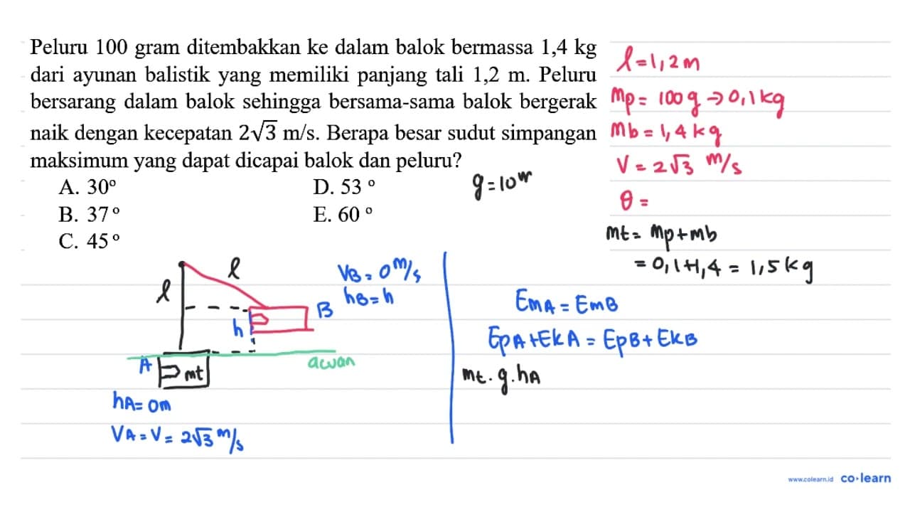 Peluru 100 gram ditembakkan ke dalam balok bermassa 1,4 kg