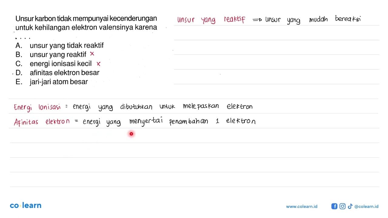 Unsur karbon tidak mempunyai kecenderungan untuk kehilangan