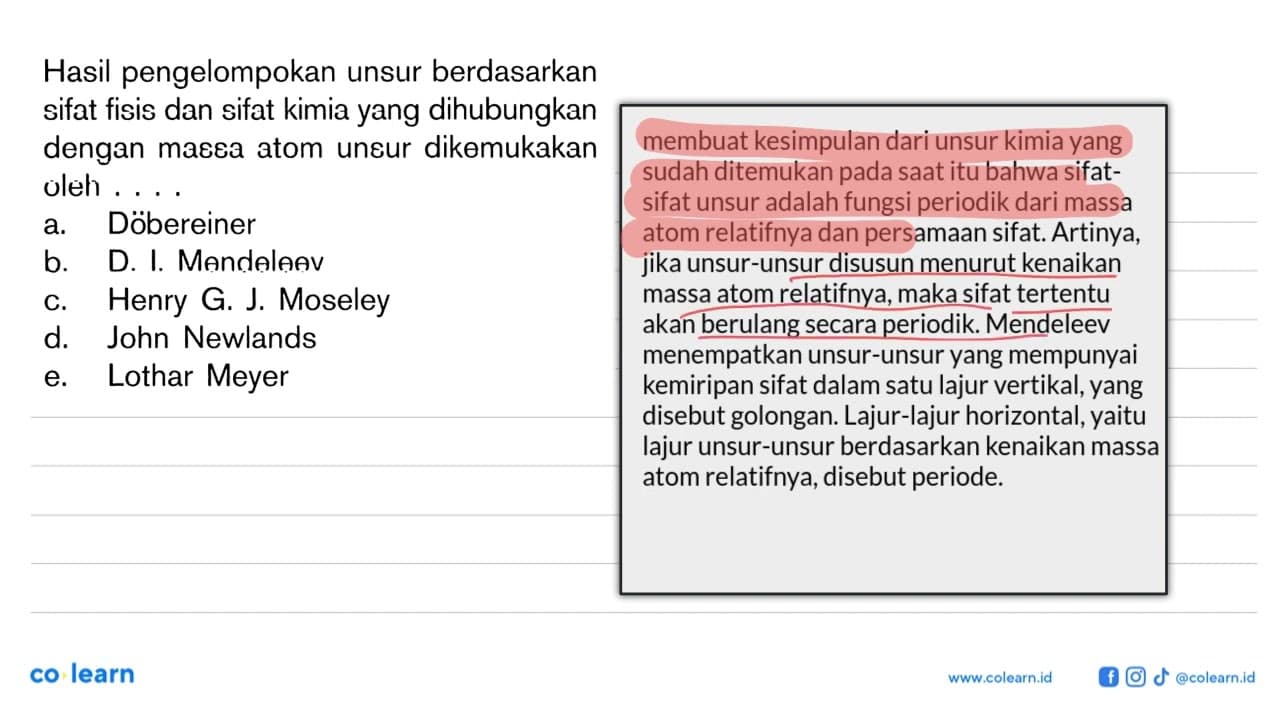 Hasil pengelompokan unsur berdasarkan sifat fisis dan sifat