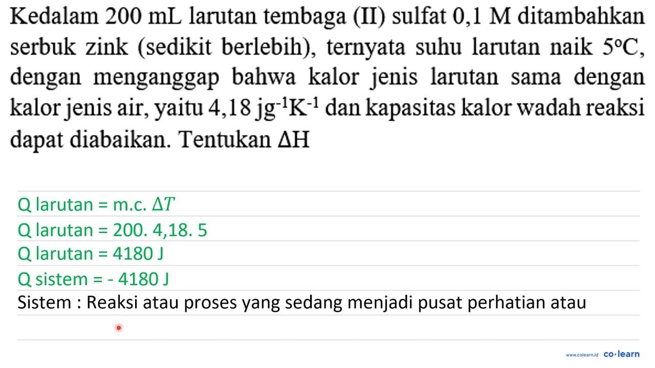 Kedalam 200 mL larutan tembaga (II) sulfat 0,1 M