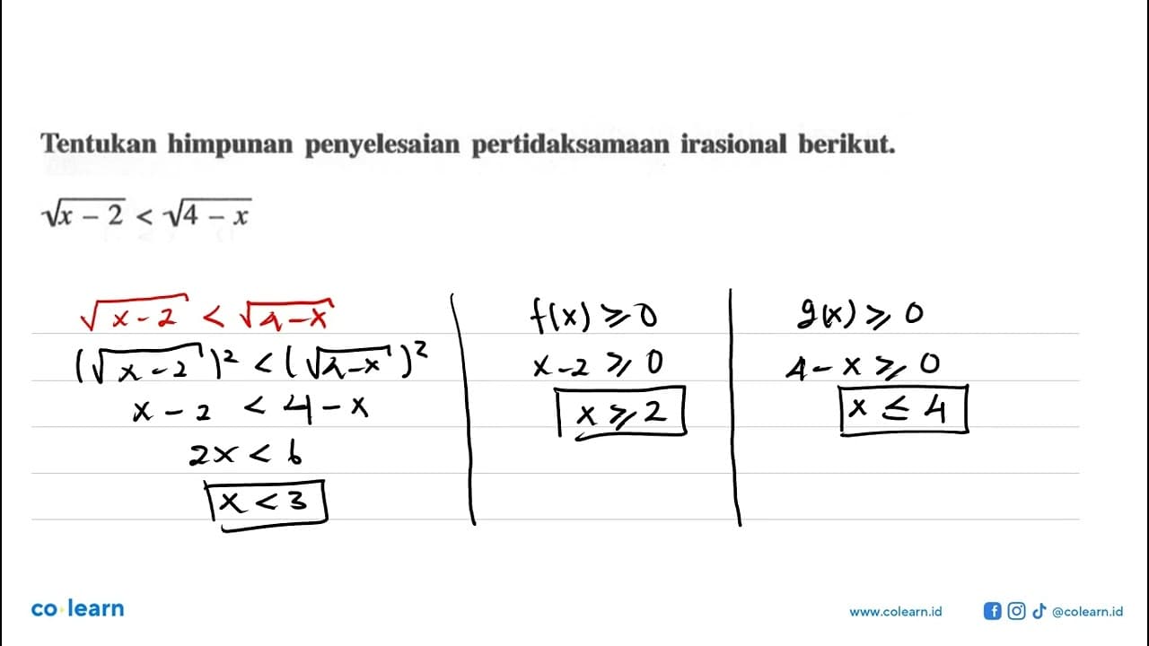 Tentukan himpunan penyelesaian pertidaksamaan irasional