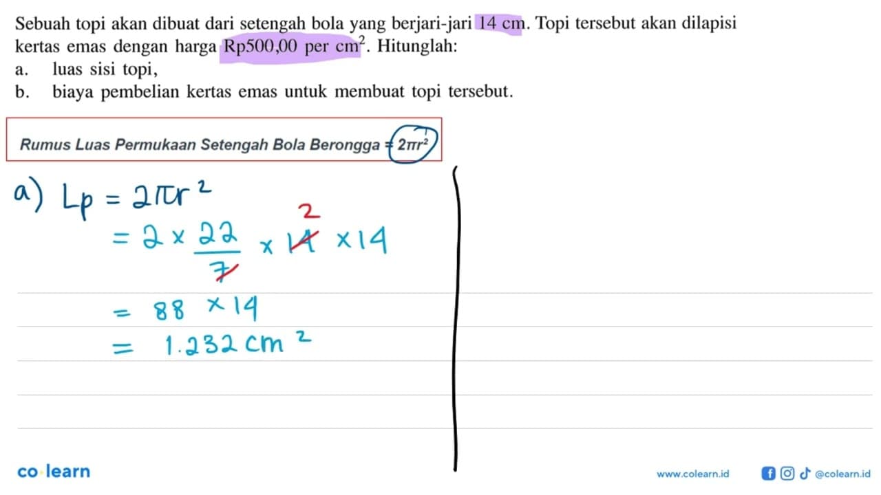 Sebuah topi akan dibuat dari setengah bola yang