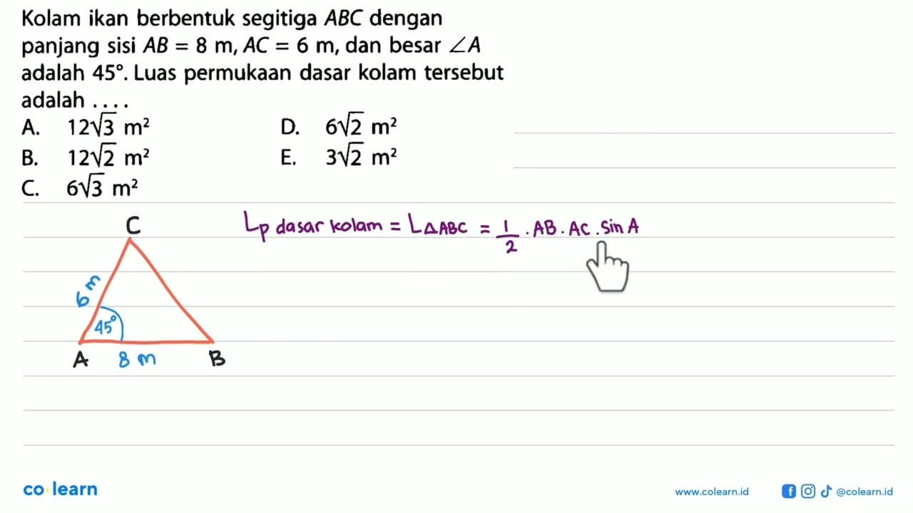 Kolam ikan berbentuk segitiga ABC dengan panjang sisi AB=8