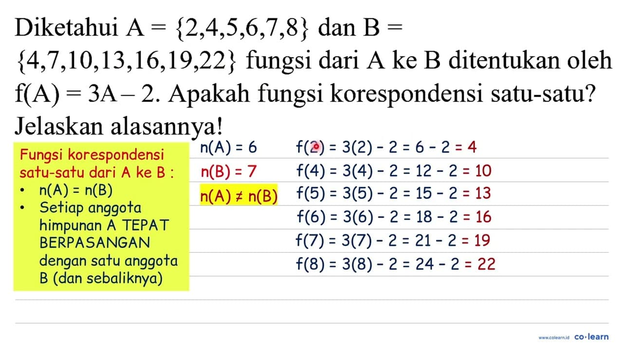 Diketahui A={2,4,5,6,7,8} dan B= {4,7,10,13,16,19,22}