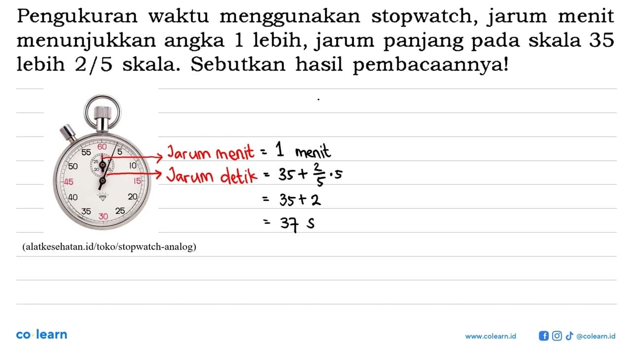 Pengukuran waktu menggunakan stopwatch, jarum menit