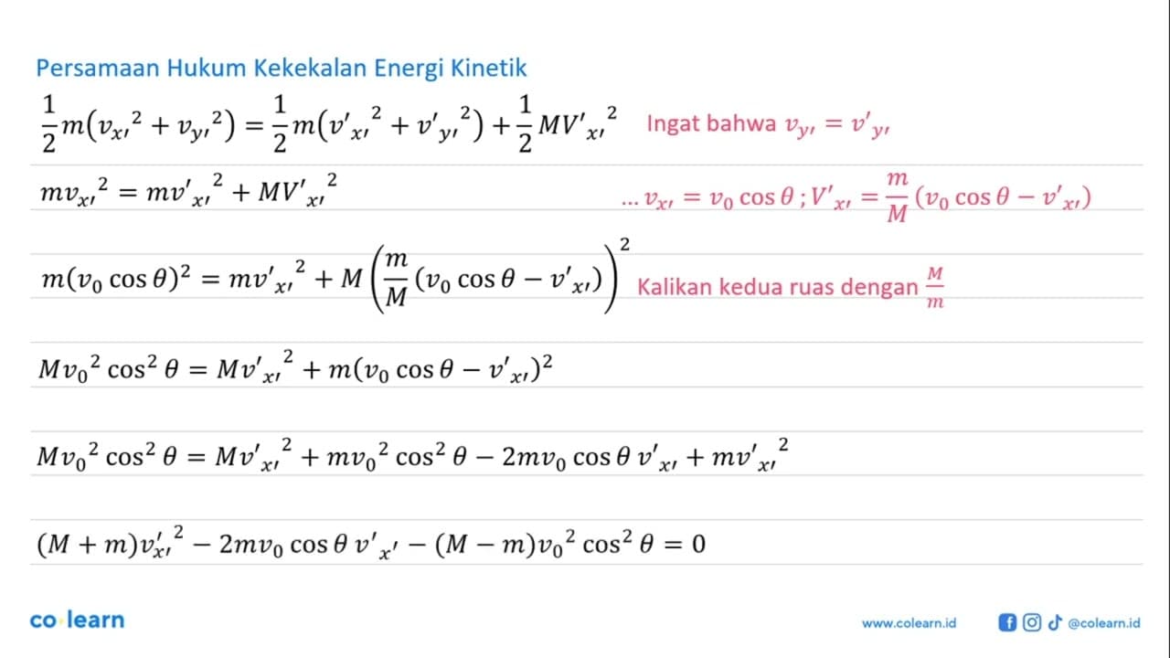 Sebuah massa titik m bergerak dengan kecepatan v0 di atas