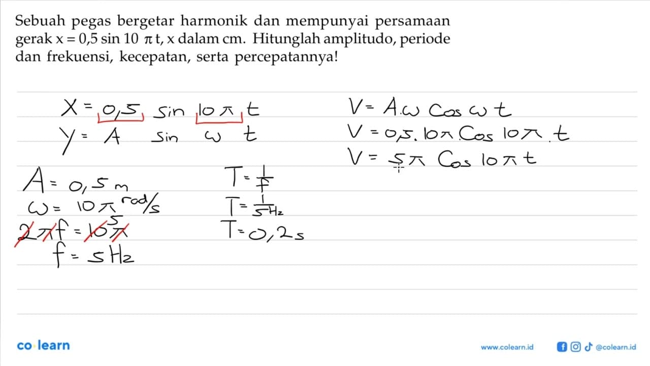 Sebuah pegas bergetar harmonik dan mempunyai persamaan