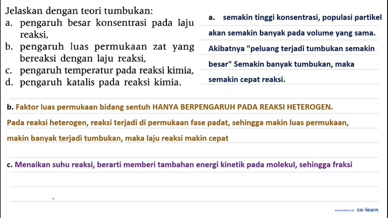 Jelaskan dengan teori tumbukan: a. pengaruh besar