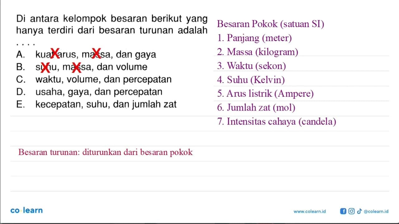 Di antara kelompok besaran berikut yang hanya terdiri dari