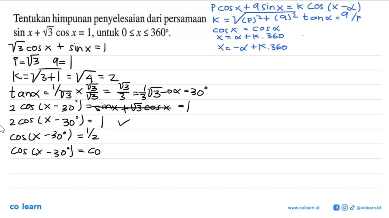 Tentukan himpunan penyelesaian dari persamaan sin x +