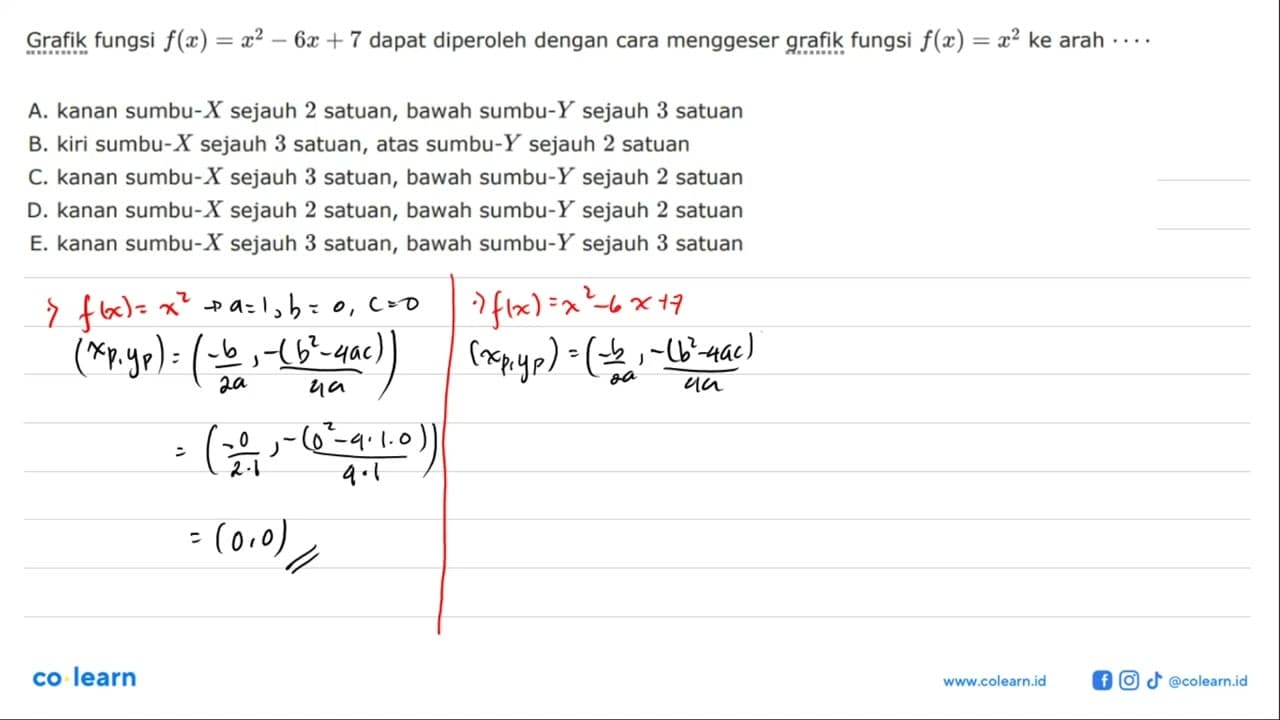 Grafik fungsi f(x) = x^2 - 6x + 7 dapat diperoleh dengan