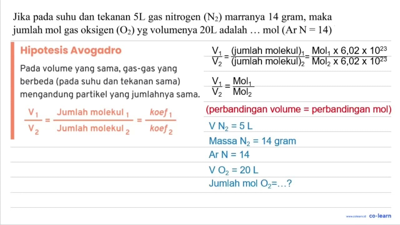 Jika pada suhu dan tekanan 5L gas nitrogen (N_(2)) marranya