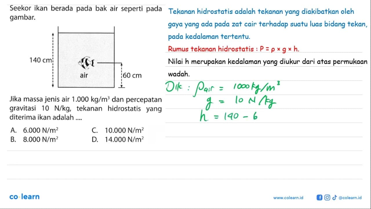 Seekor ikan berada pada bak air seperti pada gambar. 140cm