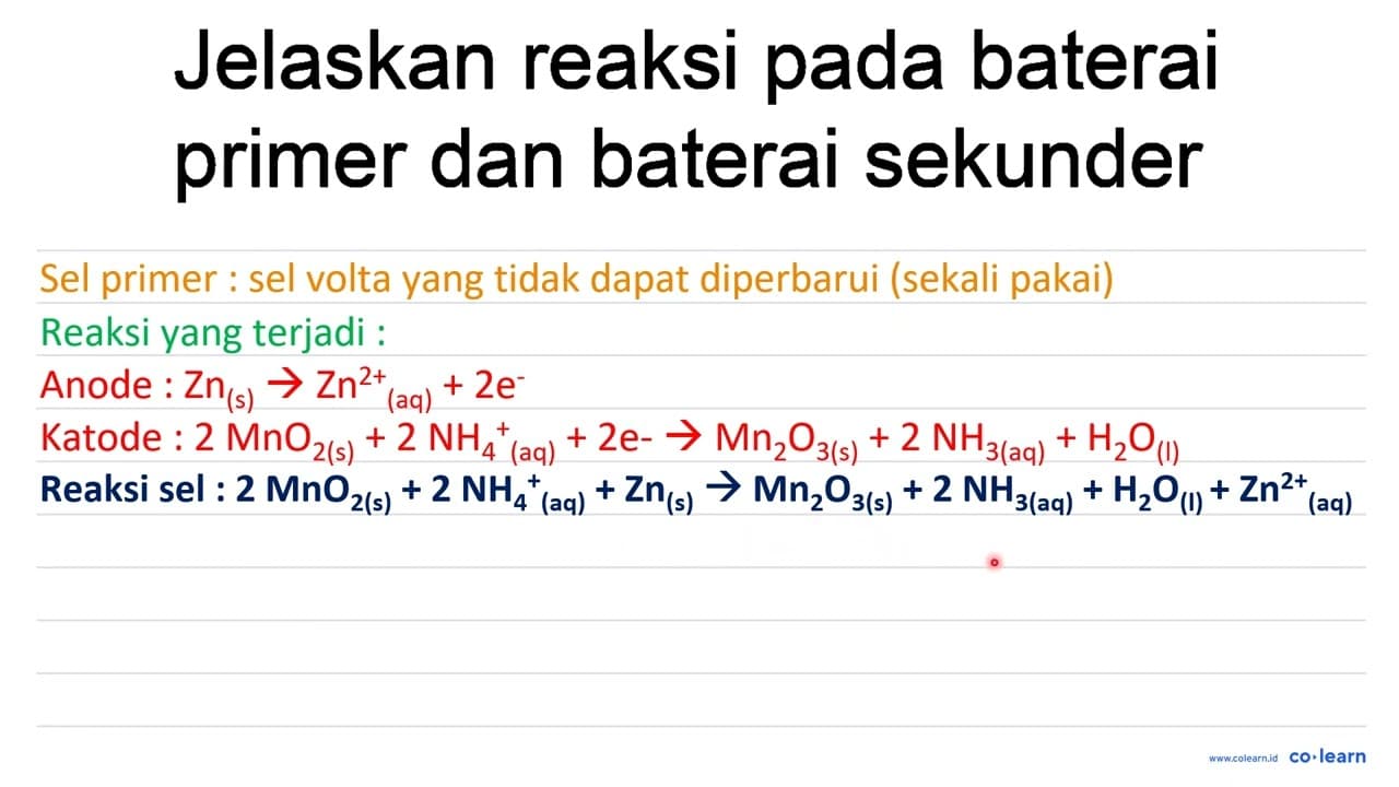 Jelaskan reaksi pada baterai primer dan baterai sekunder