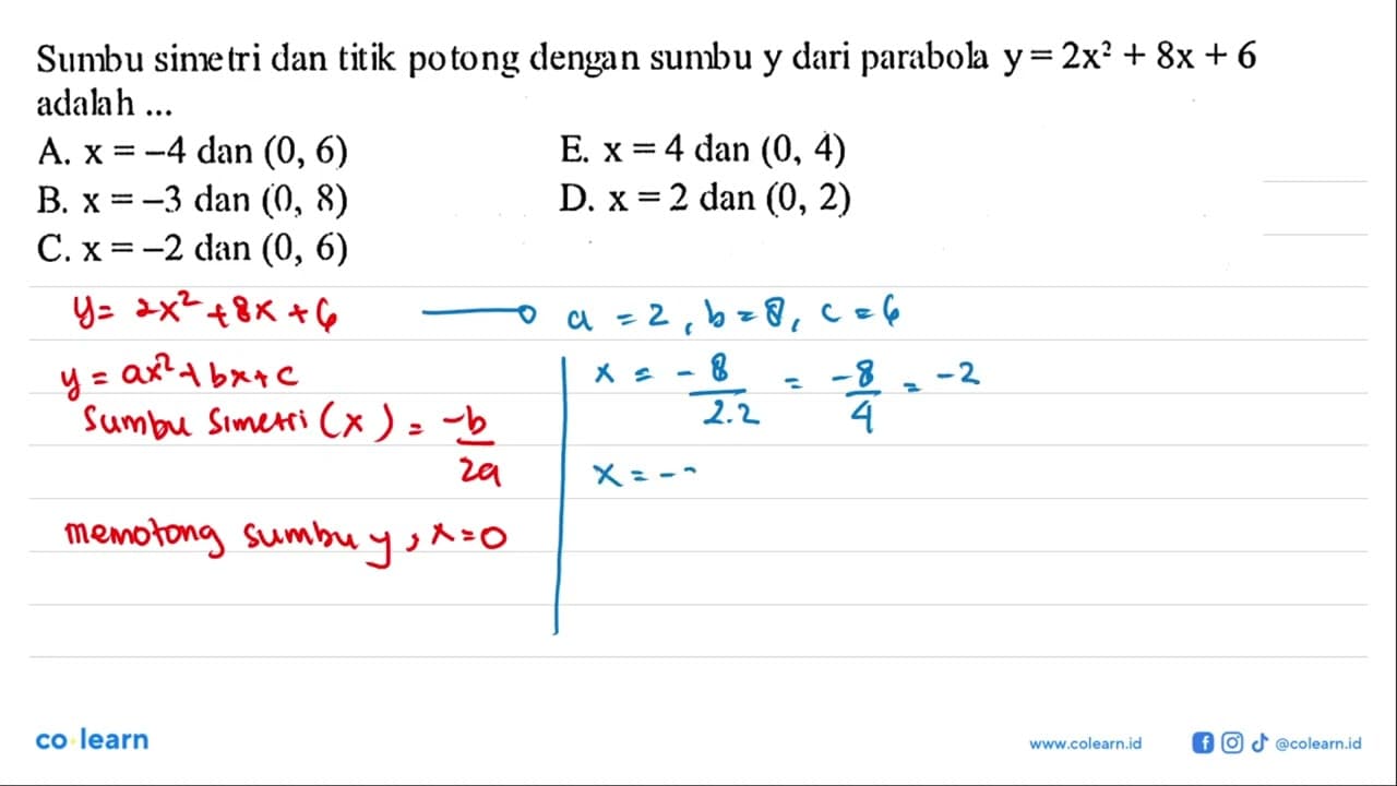 Sumbu simetri dan titik potong dengan sumbu y dari parabola