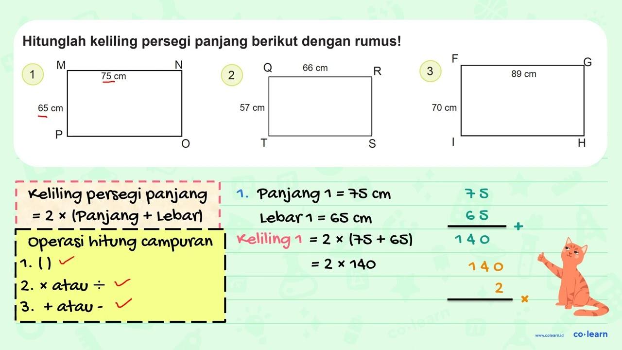 Hitunglah keliling persegi panjang berikut dengan rumus! 1