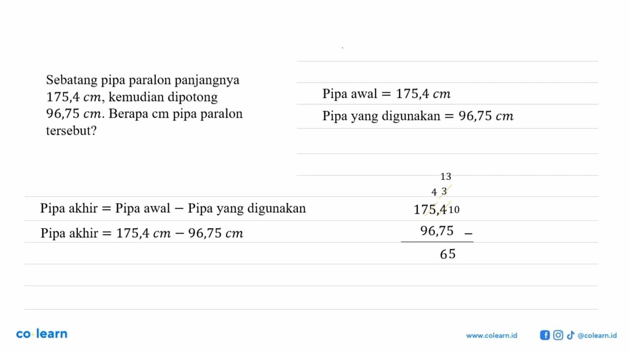 Sebatang pipa paralon panjangnya 175,4 cm, kemudian