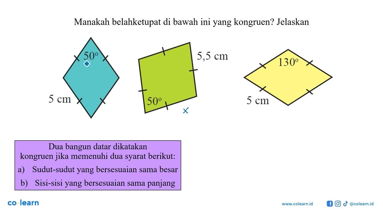 Manakah belahketupat di bawah ini yang kongruen? Jelaskan 5