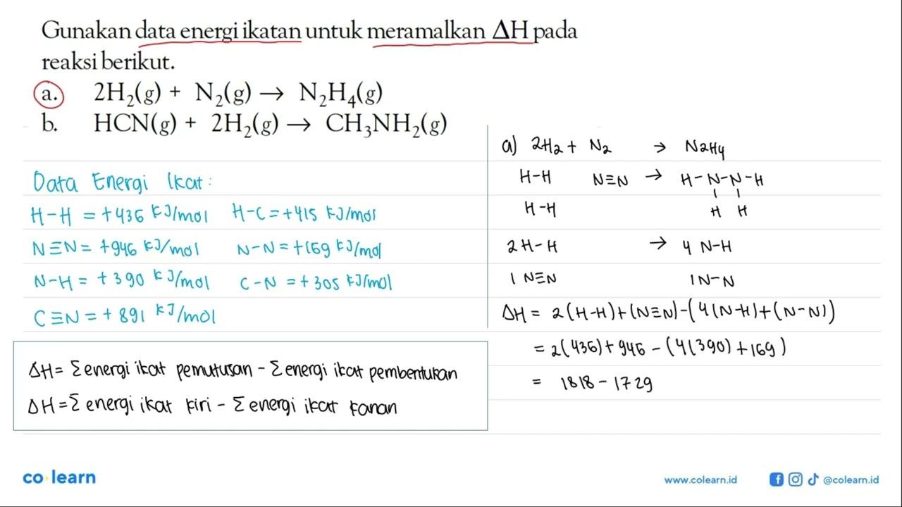 Gunakan data energi ikatan untuk meramalkan delta H reaksi