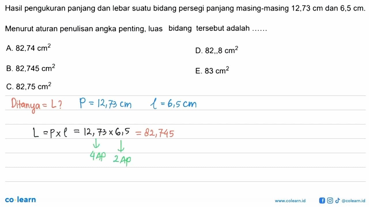 Hasil pengukuran panjang dan lebar suatu bidang persegi