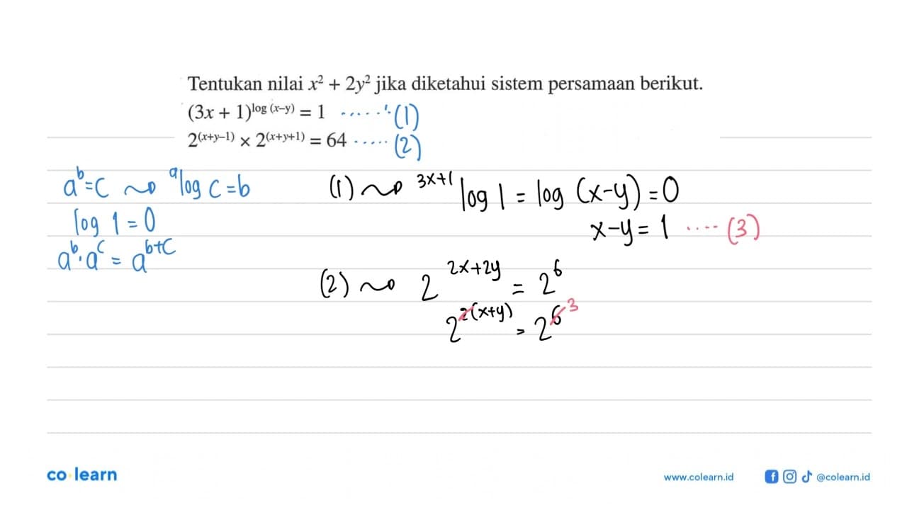 Tentukan nilai x^2+2y^2 jika diketahui sistem persamaan