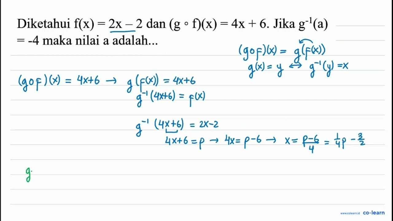 Diketahui f(x)=2 x-2 dan (g o f)(x)=4 x+6 . J Jika