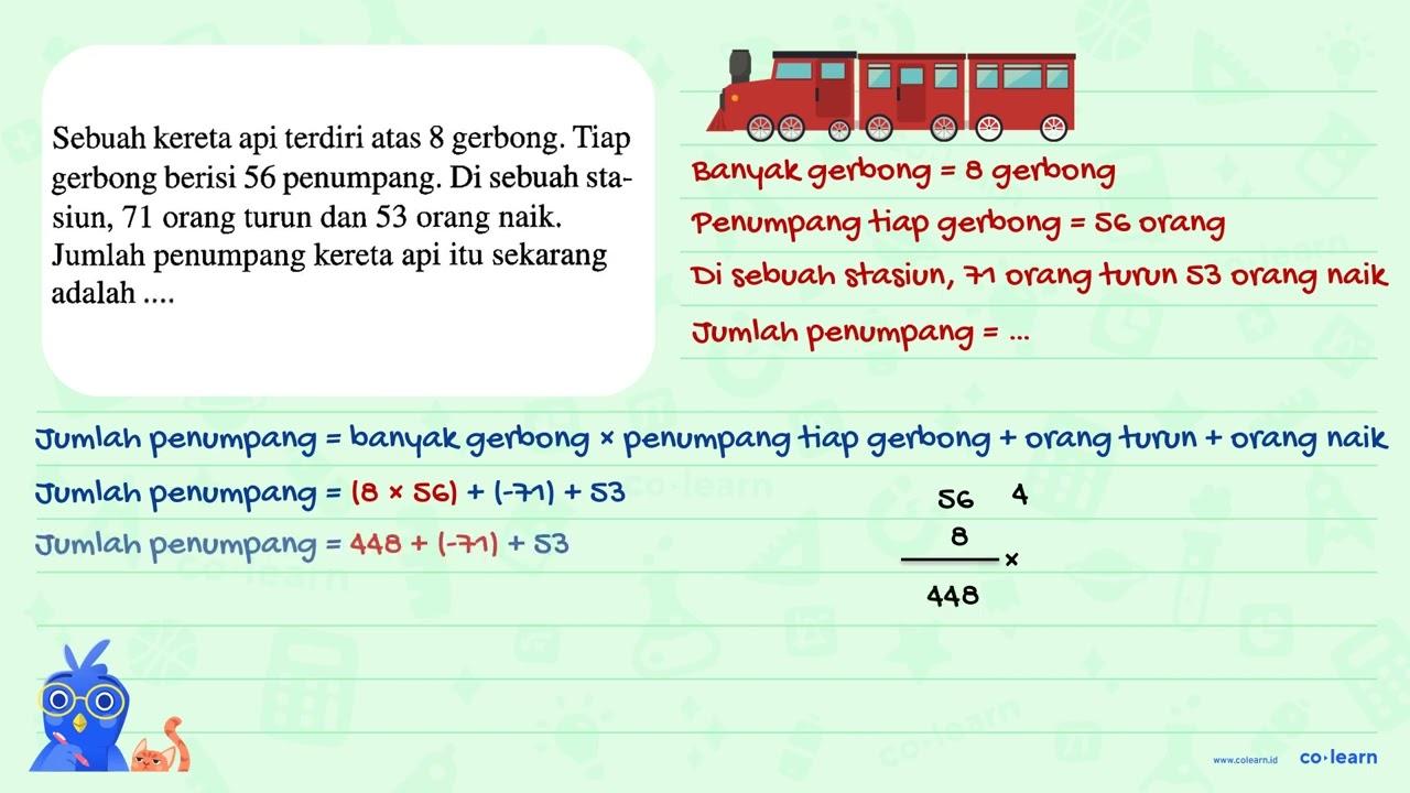 Sebuah kereta api terdiri atas 8 gerbong. Tiap gerbong