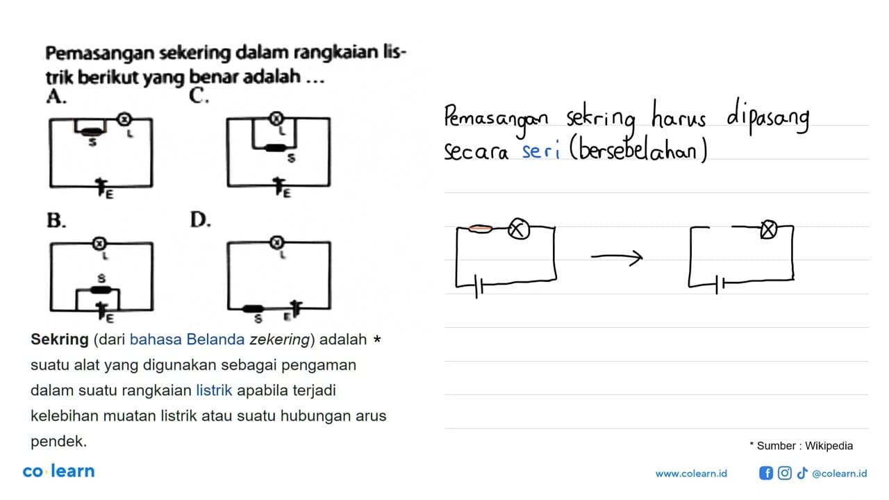 Pemasangan sekering dalam rangkaian listrik berikut yang